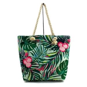 Tropical Hideaway Mint Tropical Coconut Leaf Print Zip Top Tote Bag Womens XL